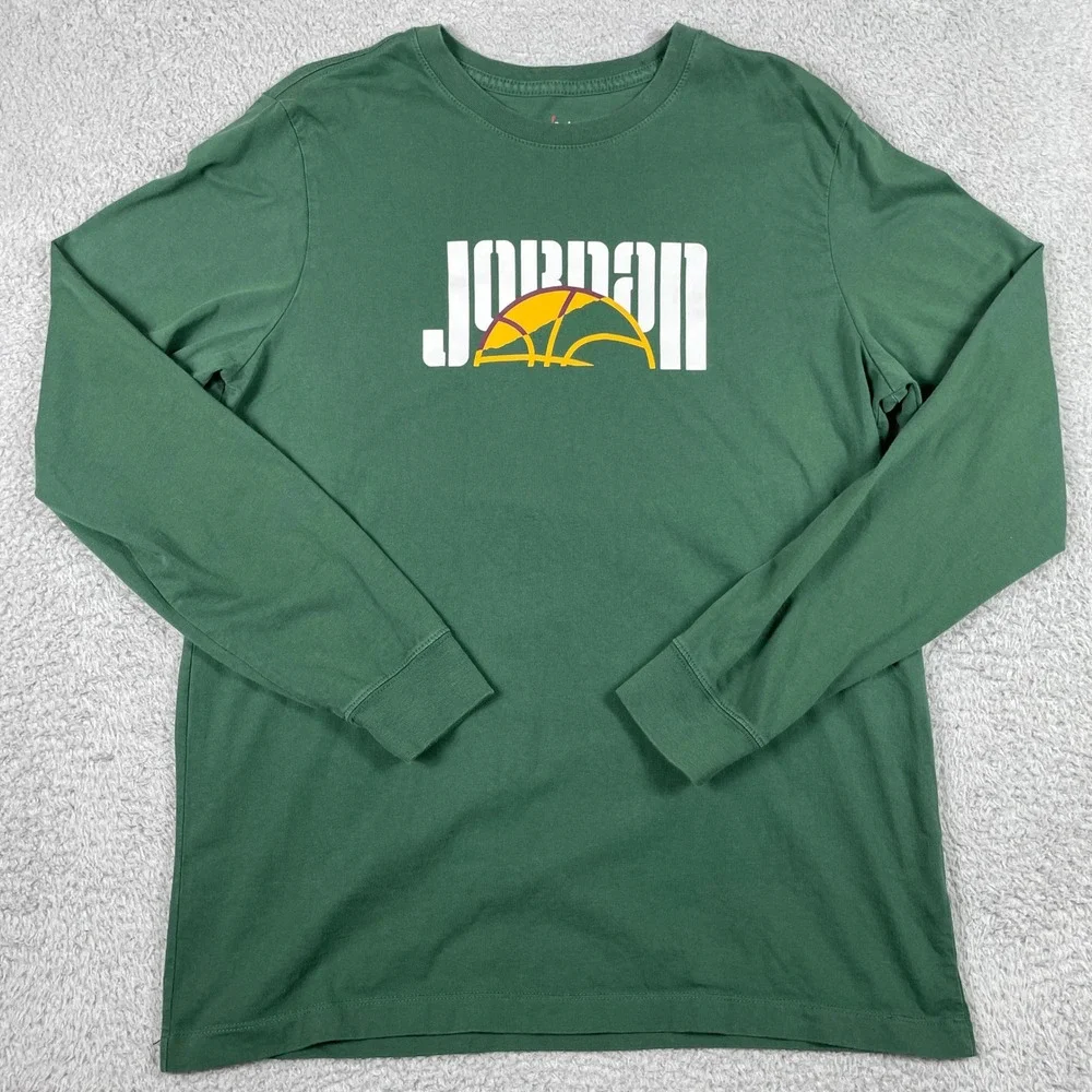 Jordan Jumpman T-Shirt Mens Large Green Long Sleeve Chain Link DV7756-333